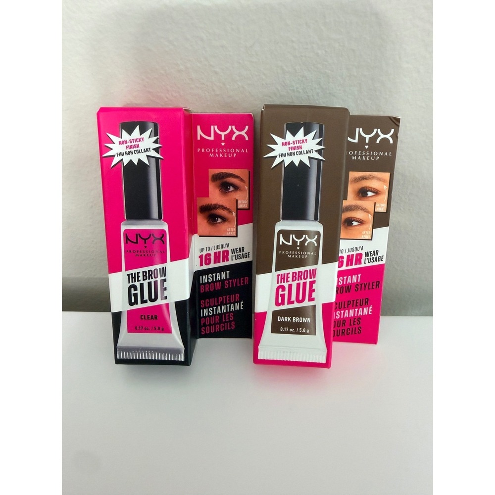 NYX The‎ Brow Glue Instant Brow Styler Womens 0.17oz Clear & Dark Brown NWT